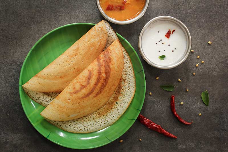 Dosa with Coconut and Tamarind Chutney